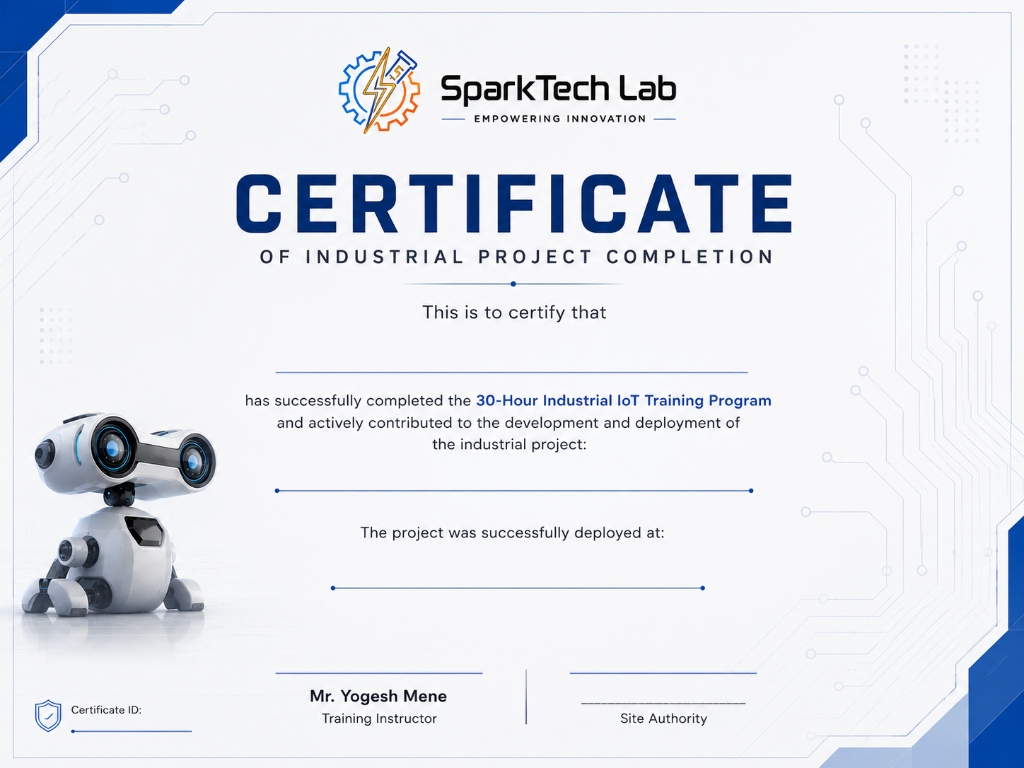 SparkTech Lab Industrial IoT Certificate of Completion Sample